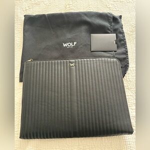 WOLF 1834 ‘W’ Laptop Sleeve | Black Embossed Leather | Gold Hardware | Dust Bag